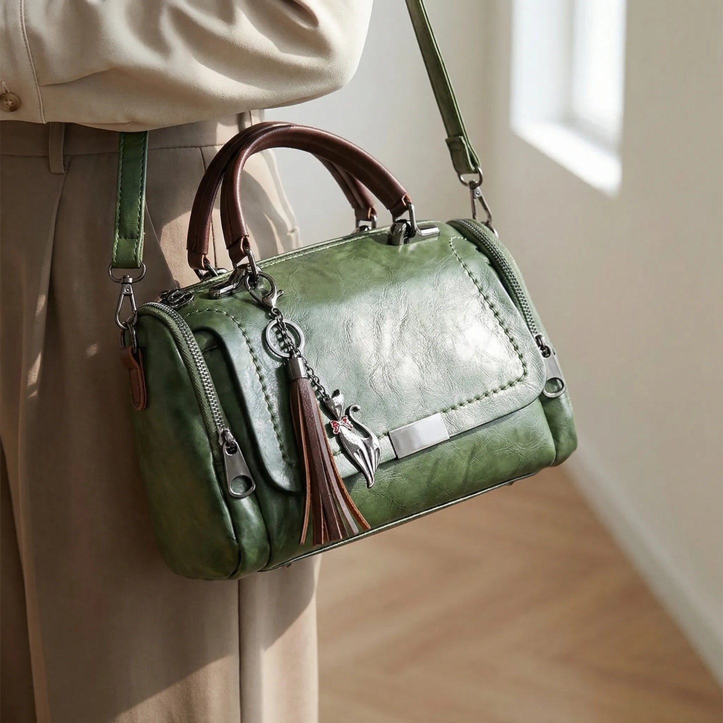 Nokmo | Women's Satchel Bag with Tassel Charm