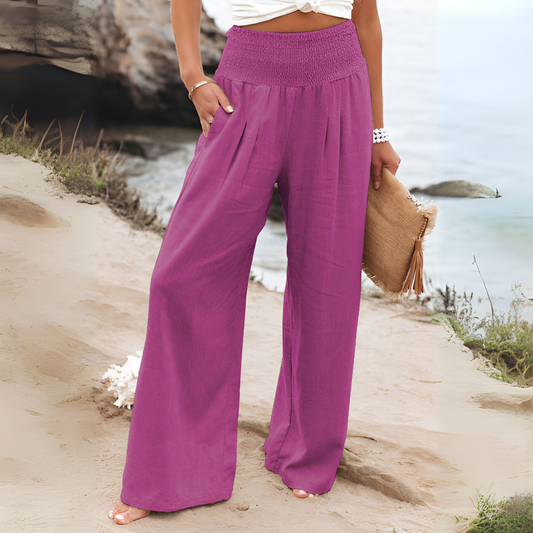 Nokmo | Women's Smocked Waist Wide Leg Pants