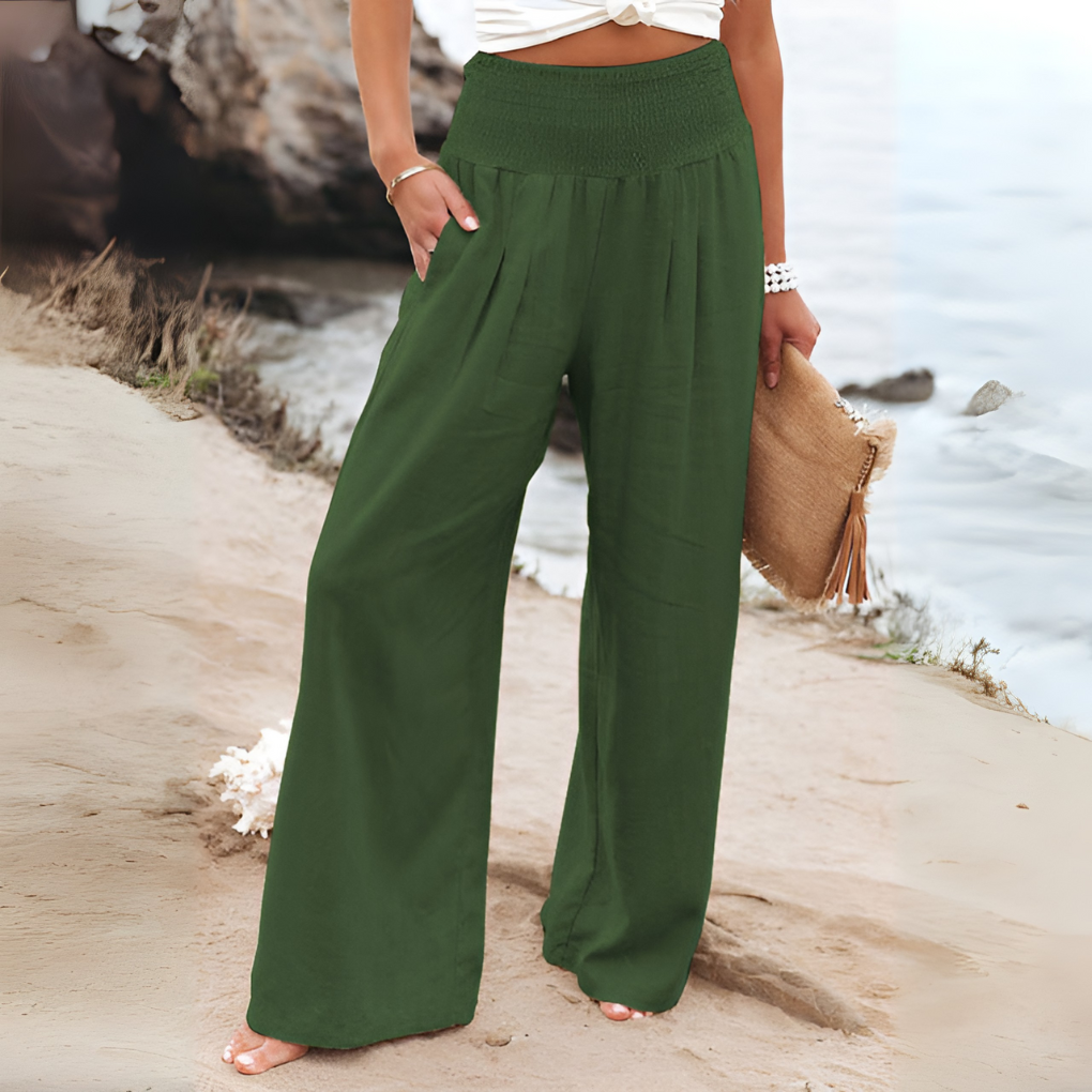 Nokmo | Women's Smocked Waist Wide Leg Pants