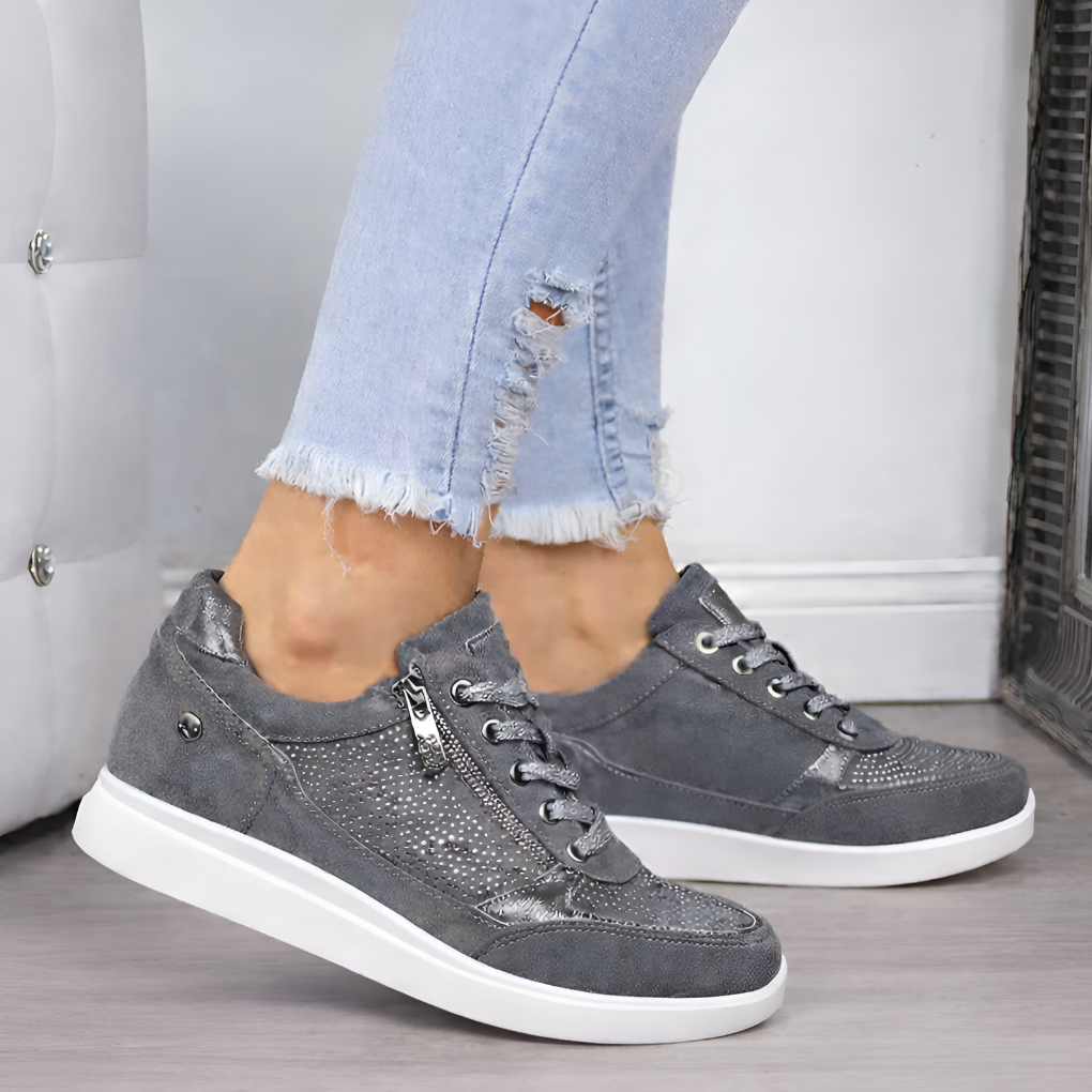 Nokmo | Women's Sneakers with Side Zip and Rhinestones