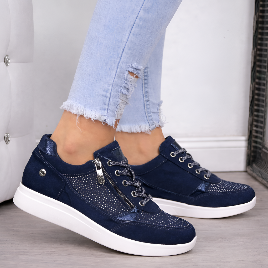 Nokmo | Women's Sneakers with Side Zip and Rhinestones