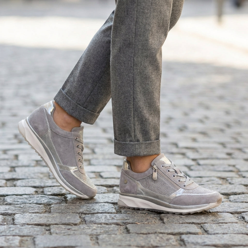 Nokmo | Women's Sneakers with Side Zip and Rhinestones