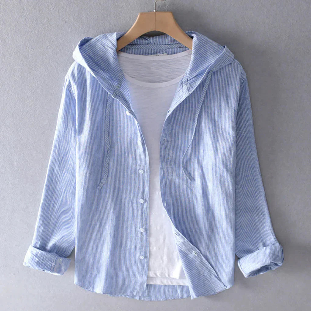 Nokmo | Women's Striped Hooded Linen Shirt