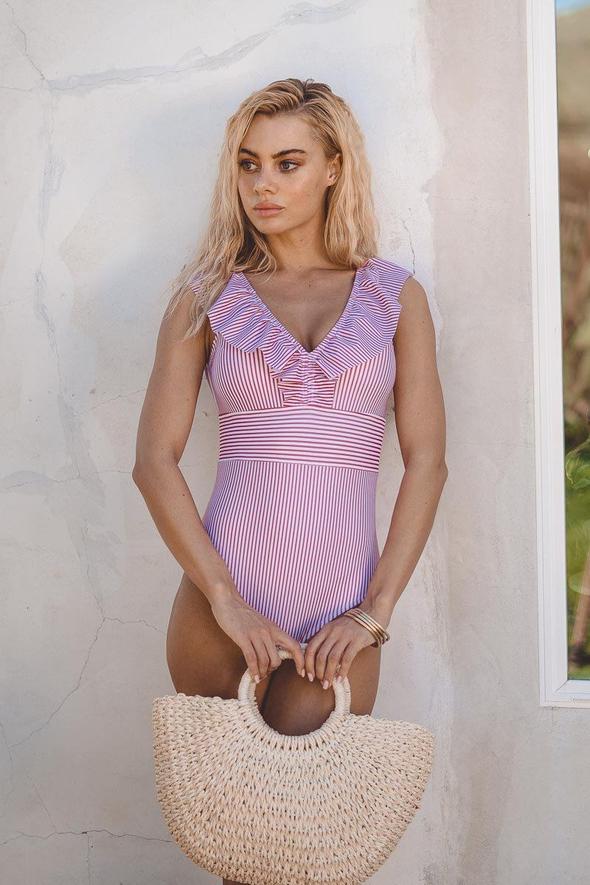 Nokmo | Women's Striped Ruffle One-Piece Swimsuit
