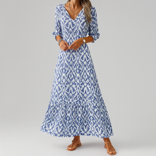 Nokmo | Women's Tiered Maxi Dress with Ikat Print