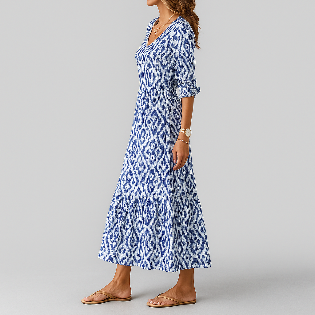 Nokmo | Women's Tiered Maxi Dress with Ikat Print
