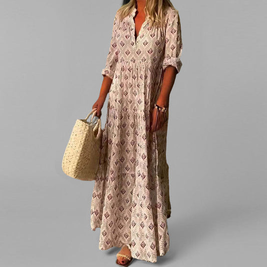 Nokmo | Women's Tiered Maxi Dress with V-Neck