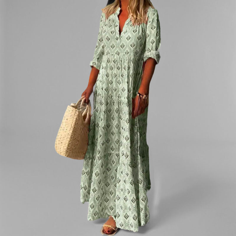 Nokmo | Women's Tiered Maxi Dress with V-Neck