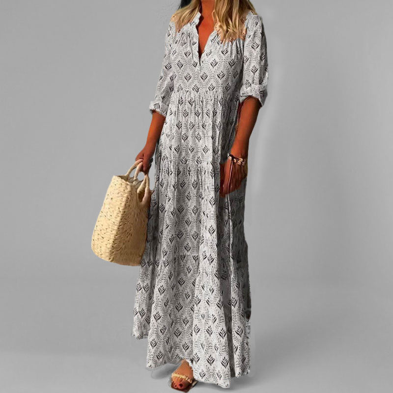 Nokmo | Women's Tiered Maxi Dress with V-Neck