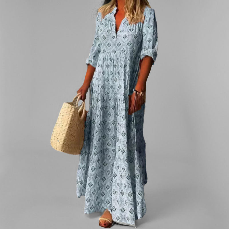 Nokmo | Women's Tiered Maxi Dress with V-Neck