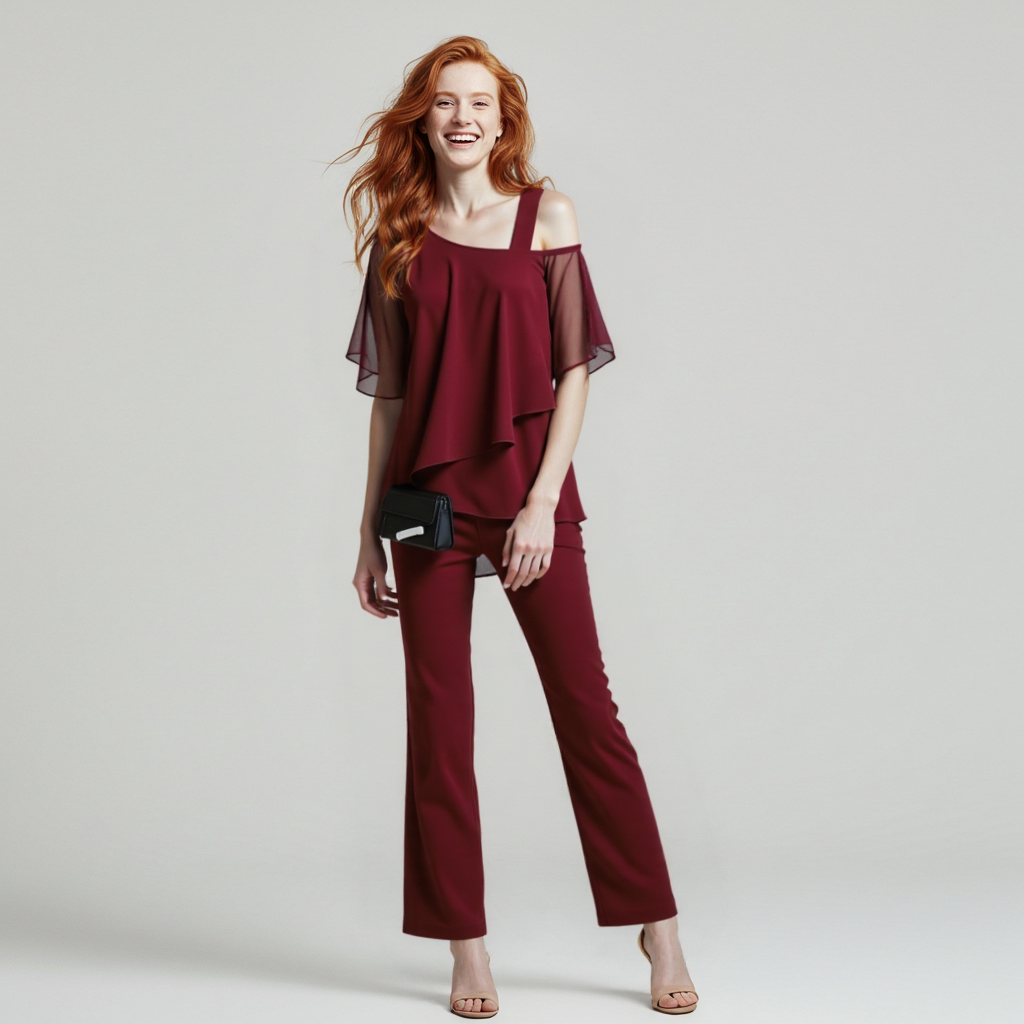 Nokmo Women's Two-Piece Set | Elegant Jumpsuit with Cold Shoulder Blouse
