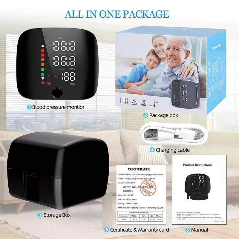 Nokmo | Wrist Blood Pressure Monitor – Electronic Portable Sphygmomanometer with Voice Alerts