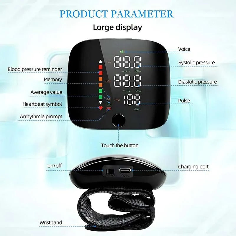 Nokmo | Wrist Blood Pressure Monitor – Electronic Portable Sphygmomanometer with Voice Alerts