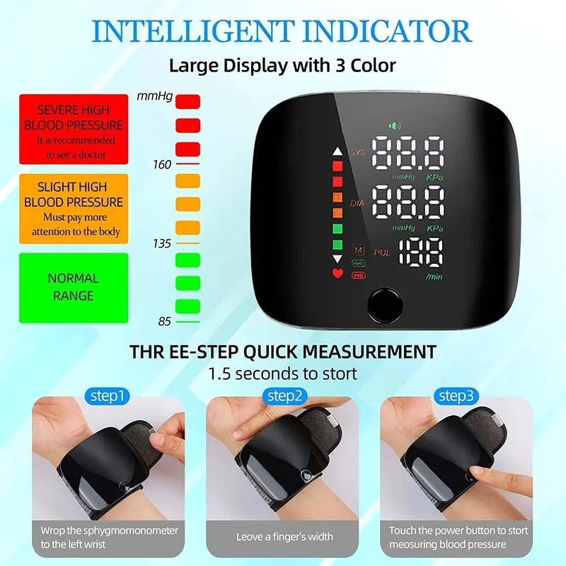 Nokmo | Wrist Blood Pressure Monitor – Electronic Portable Sphygmomanometer with Voice Alerts