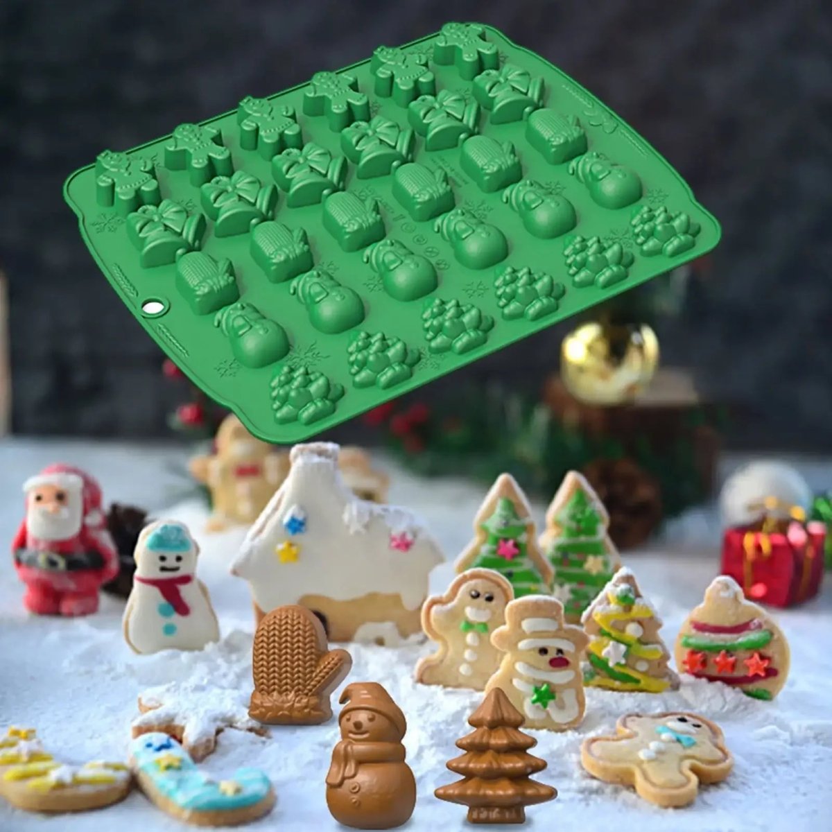 Nepřilnavé formičky na vánoční cukroví - tvary Santa Clause, sněhuláka a stromečku
