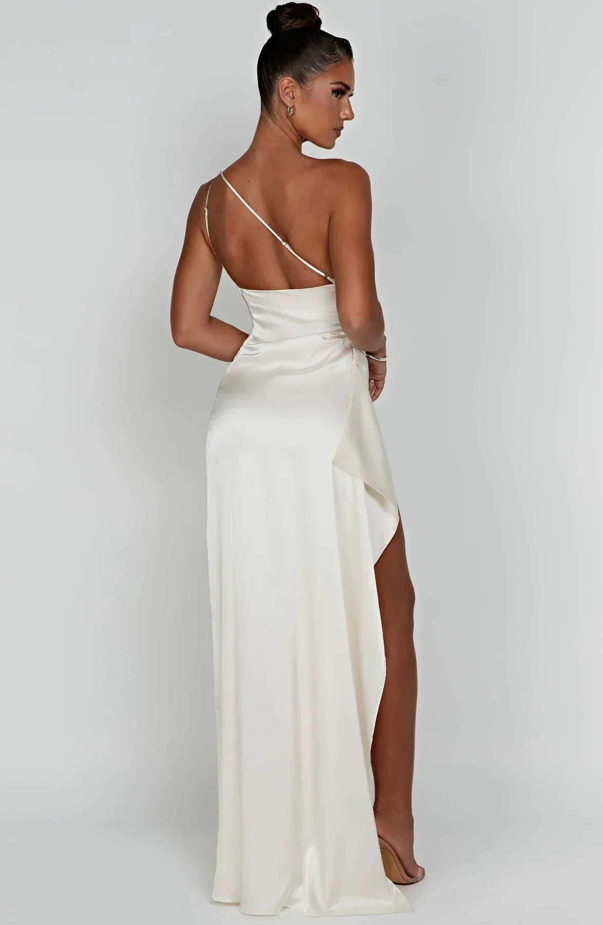 One-shoulder satin pleated slit dress - Autumn Edition