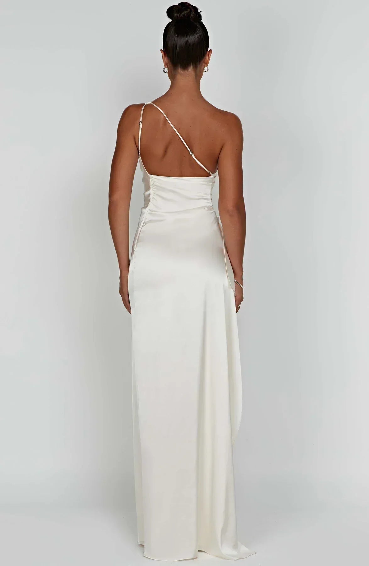 One-shoulder satin pleated slit dress - Autumn Edition