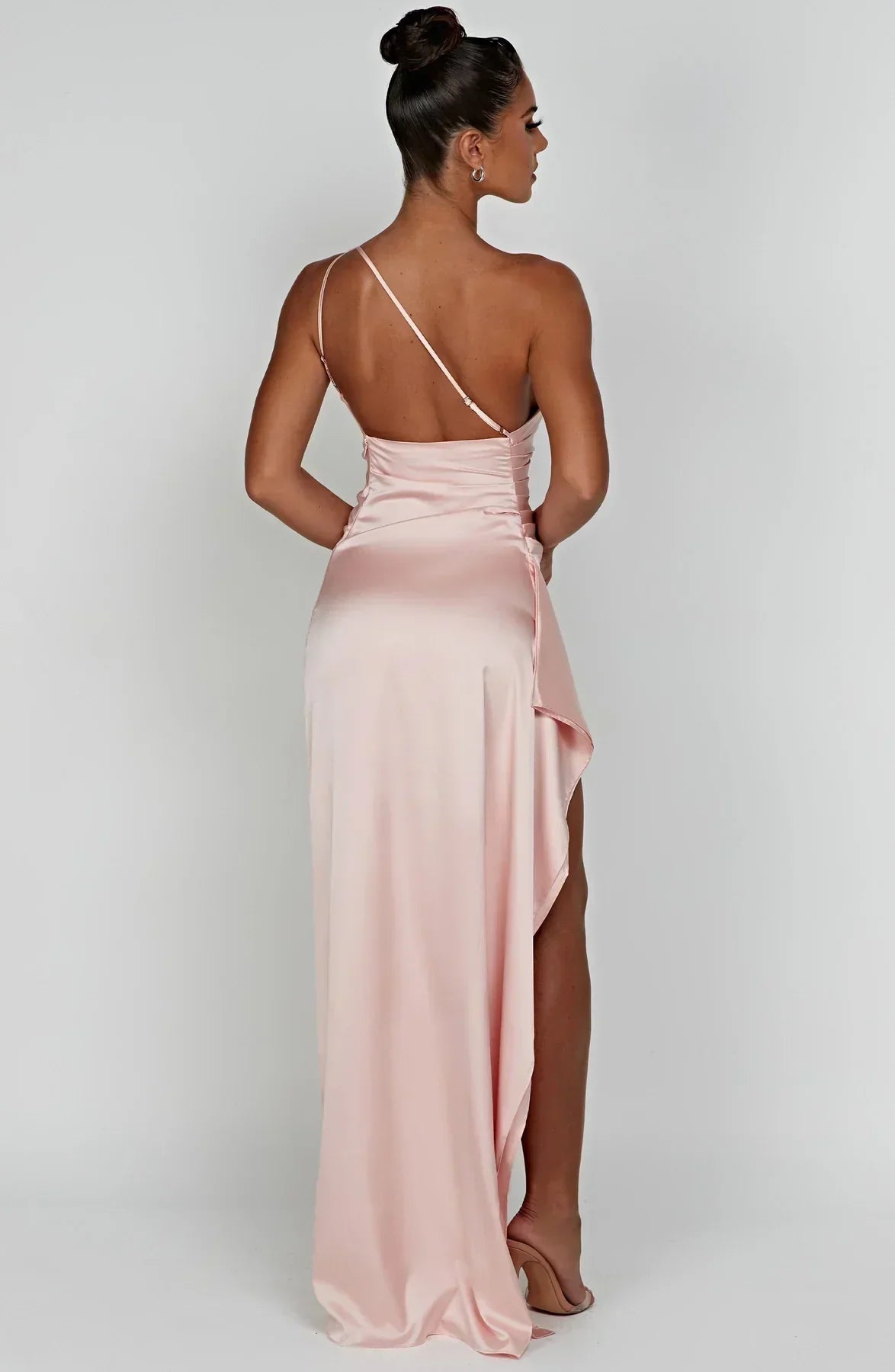 One-shoulder satin pleated slit dress - Autumn Edition