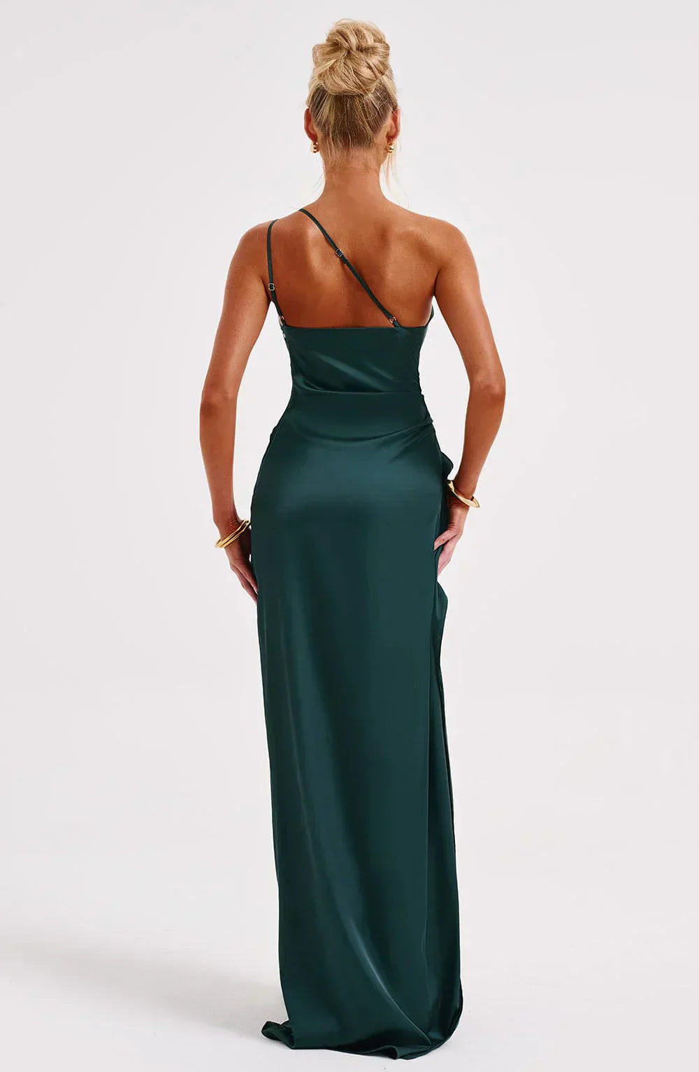 One-shoulder satin pleated slit dress - Autumn Edition