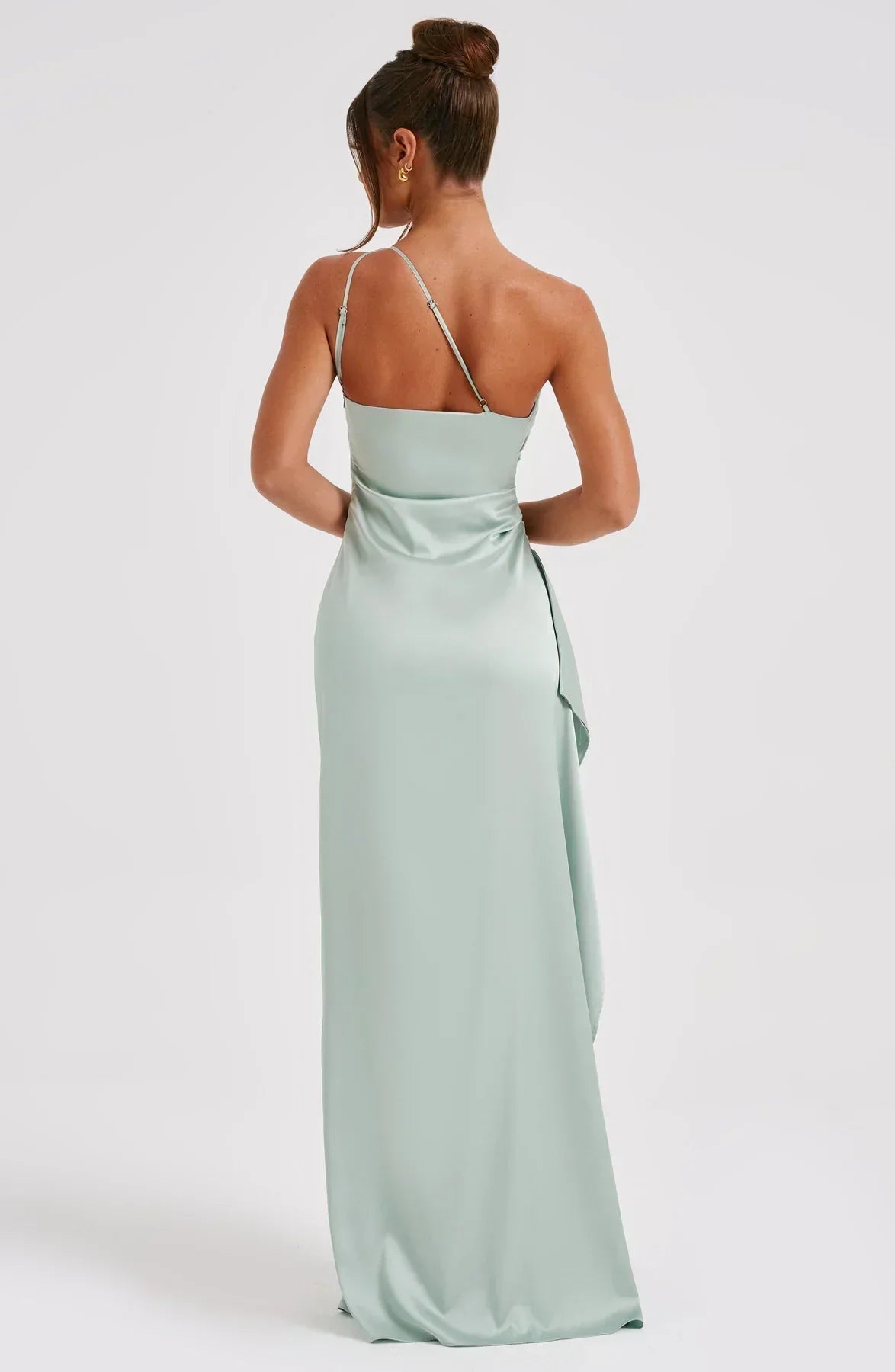 One-shoulder satin pleated slit dress - Autumn Edition