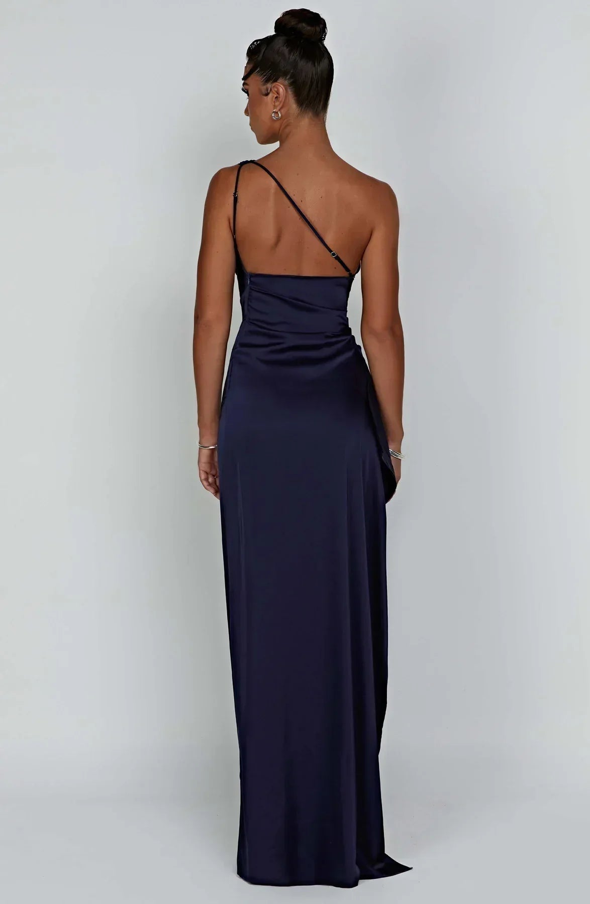 One-shoulder satin pleated slit dress - Autumn Edition
