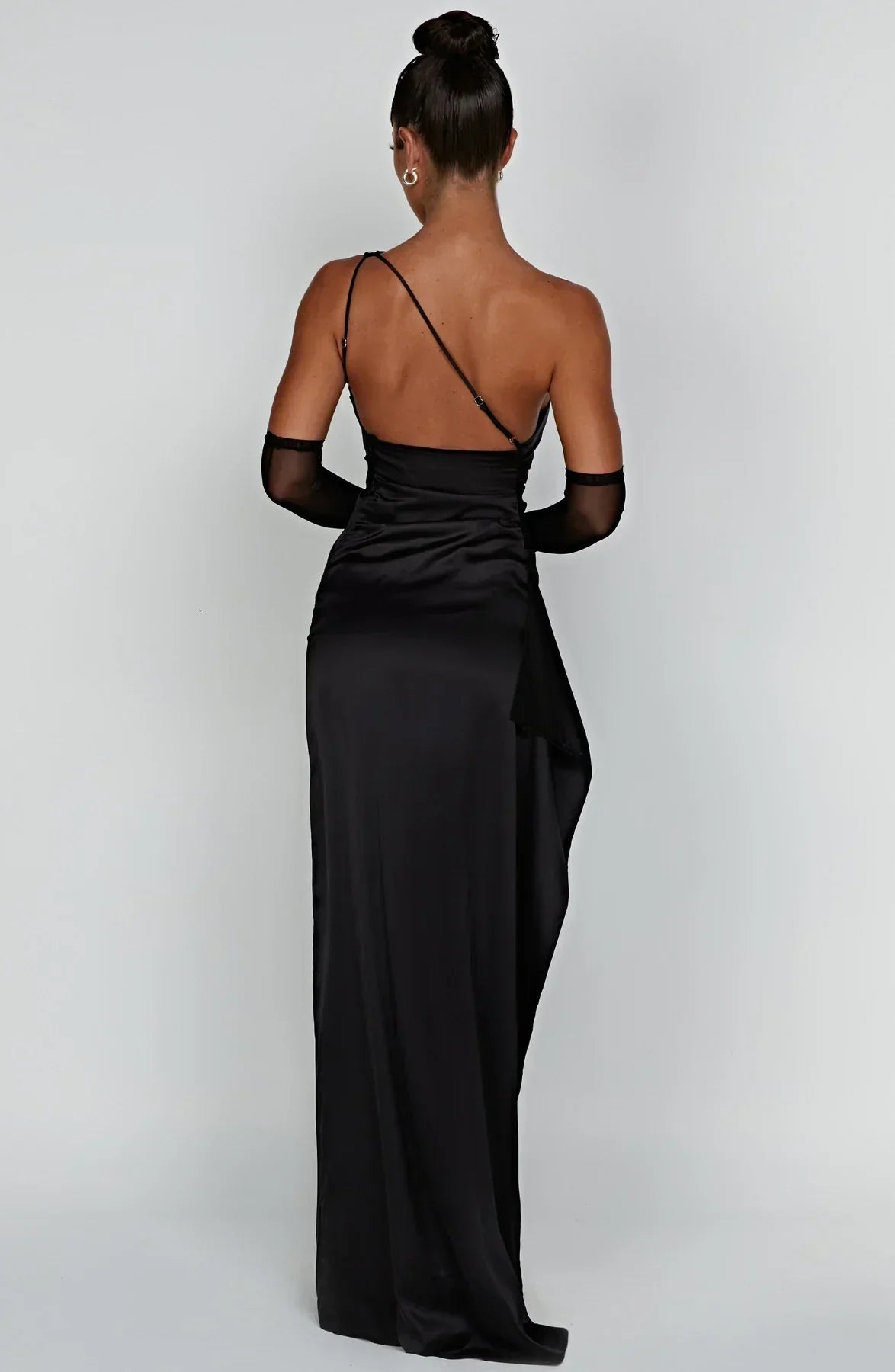 One-shoulder satin pleated slit dress - Autumn Edition