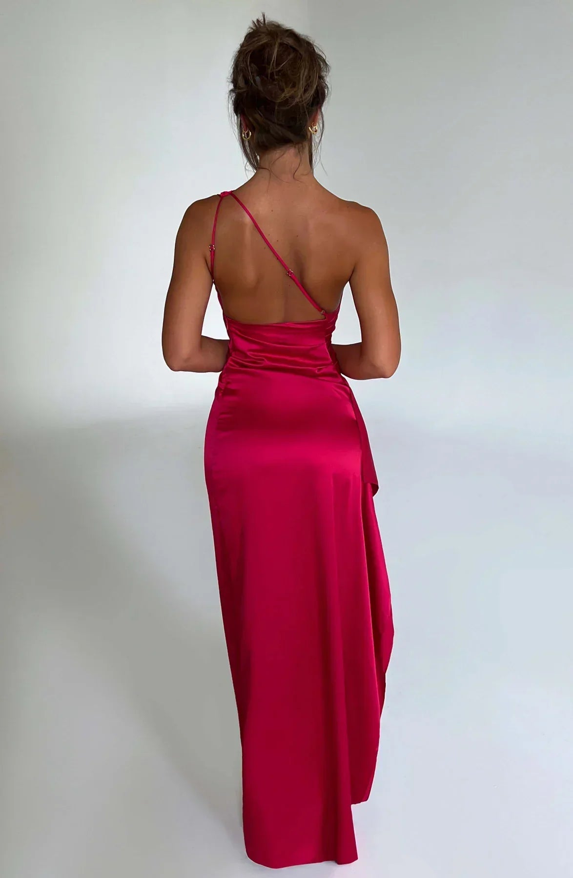 One-shoulder satin pleated slit dress - Autumn Edition