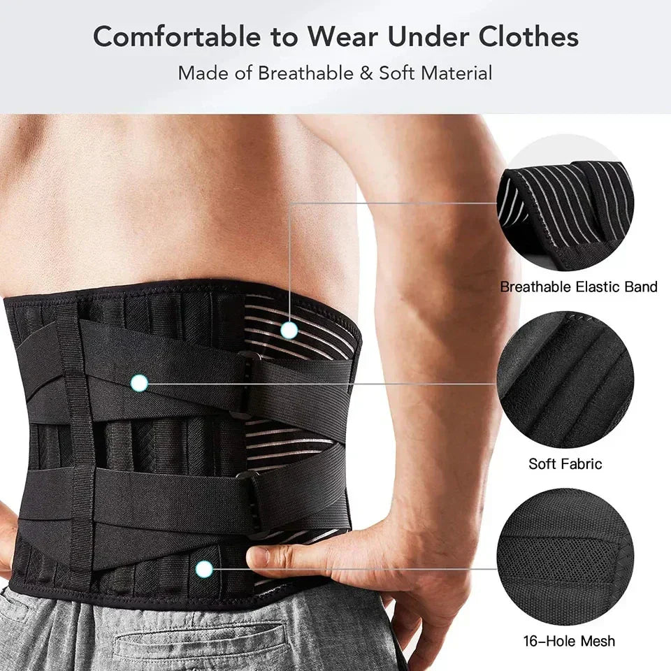 OrthoFlexa Back Support Belt | 360° Lumbar Support with Memory Aluminum and Steel Springs | Breathable & Invisible Under Clothing