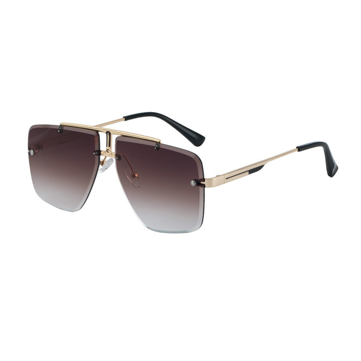 Oversize solbriller i aviator-stil med firkantede, tonede glas uden stel og dobbeltbro