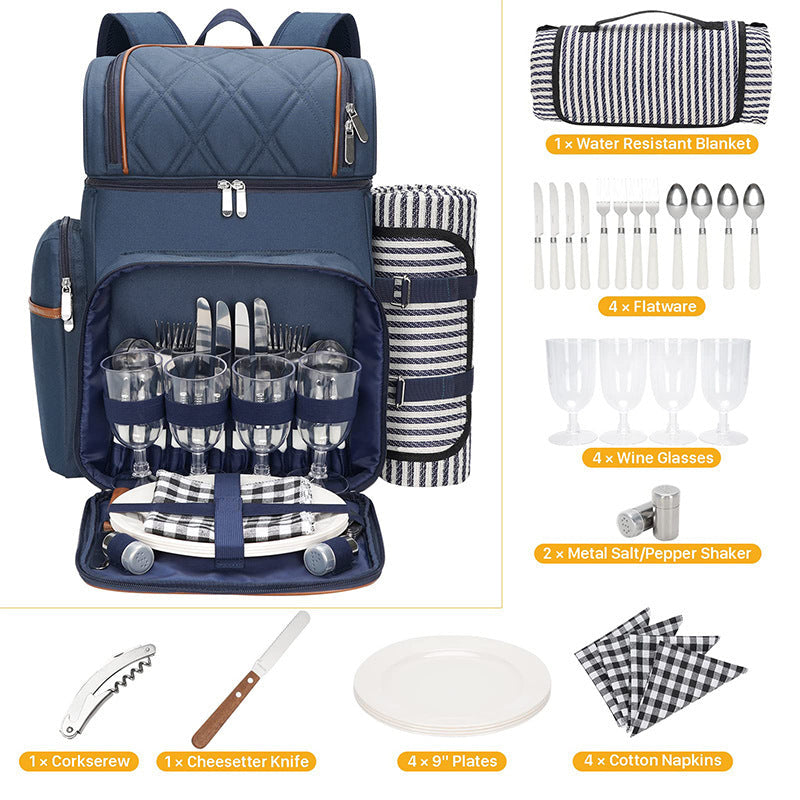Picnicrygsæk med komplet service