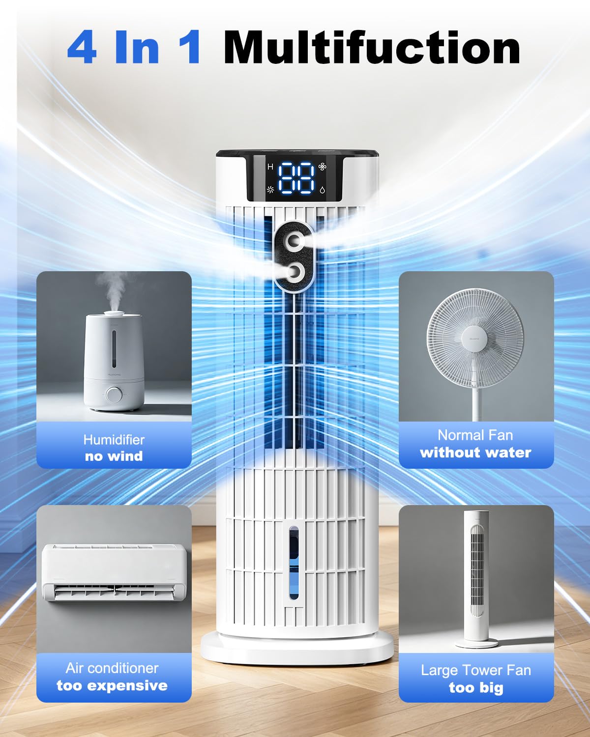 Portable 4-in-1 Room Cooler with Remote Control and Timer