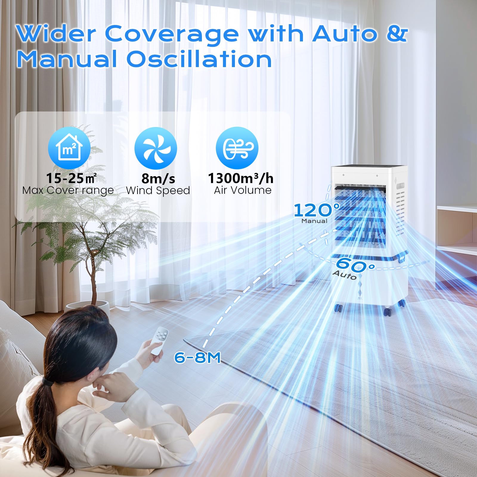 Portable Evaporative Air Cooler for Home, 12L Tank & Timer