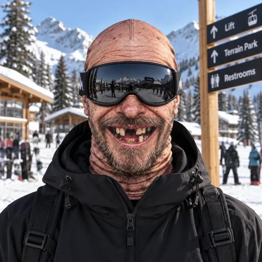 Balaclava med realistisk ansigt - sjov skimaske til eventyr i koldt vejr
