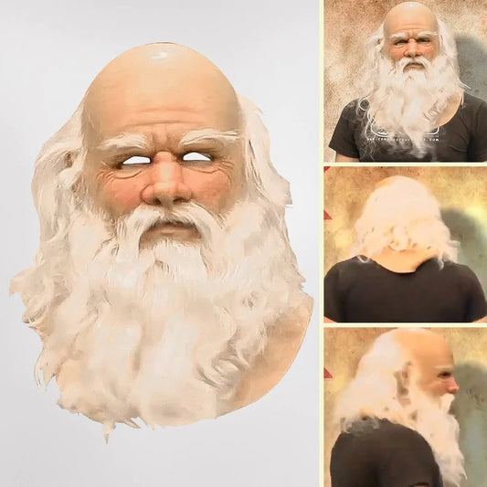 Realistisk fuldhovedmaske af latex med julemanden og langt hvidt skæg