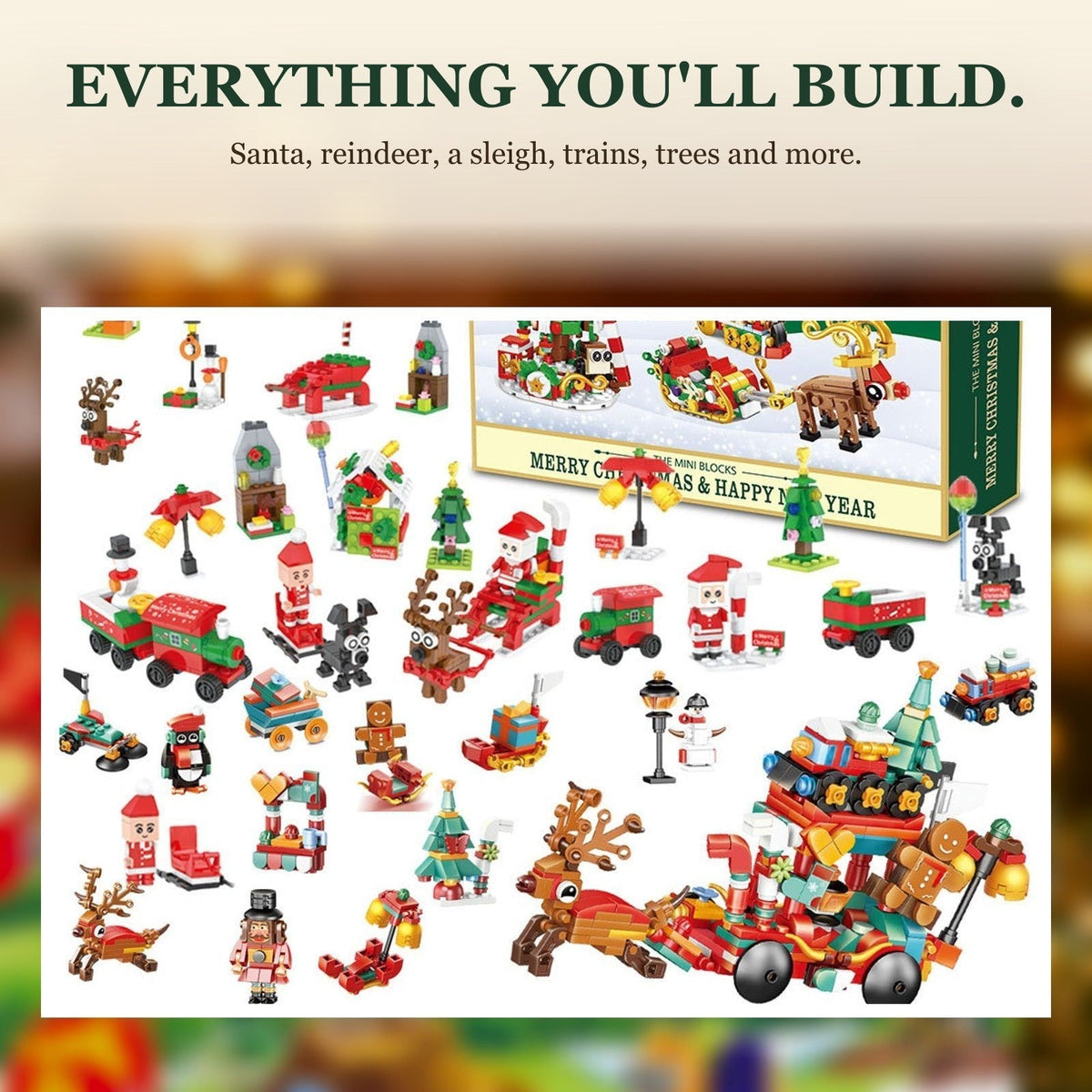 Mini Block Christmas Village Advent Calendar with Santa's Sleigh
