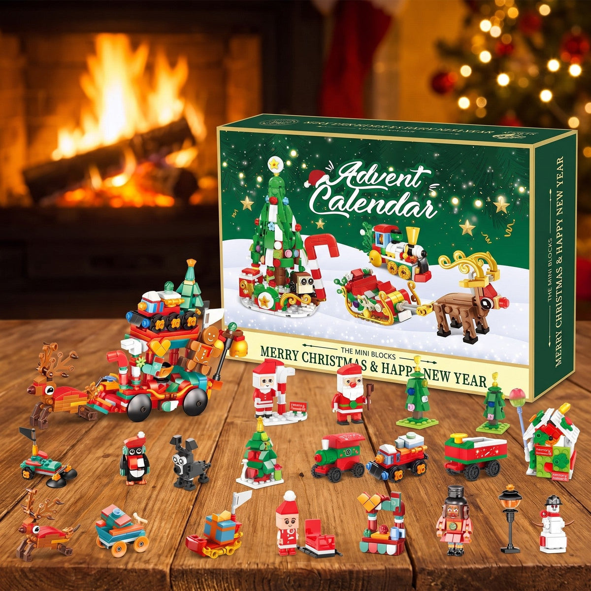 Mini Block Christmas Village Advent Calendar with Santa's Sleigh