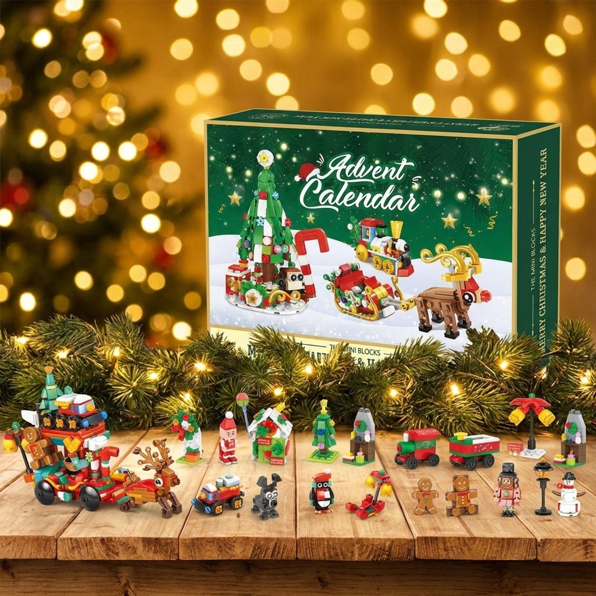Mini Block Christmas Village Advent Calendar with Santa's Sleigh