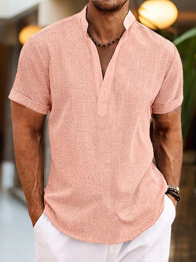 Silas men's linen shirt - Breathable summer shirt with henley collar and short sleeves