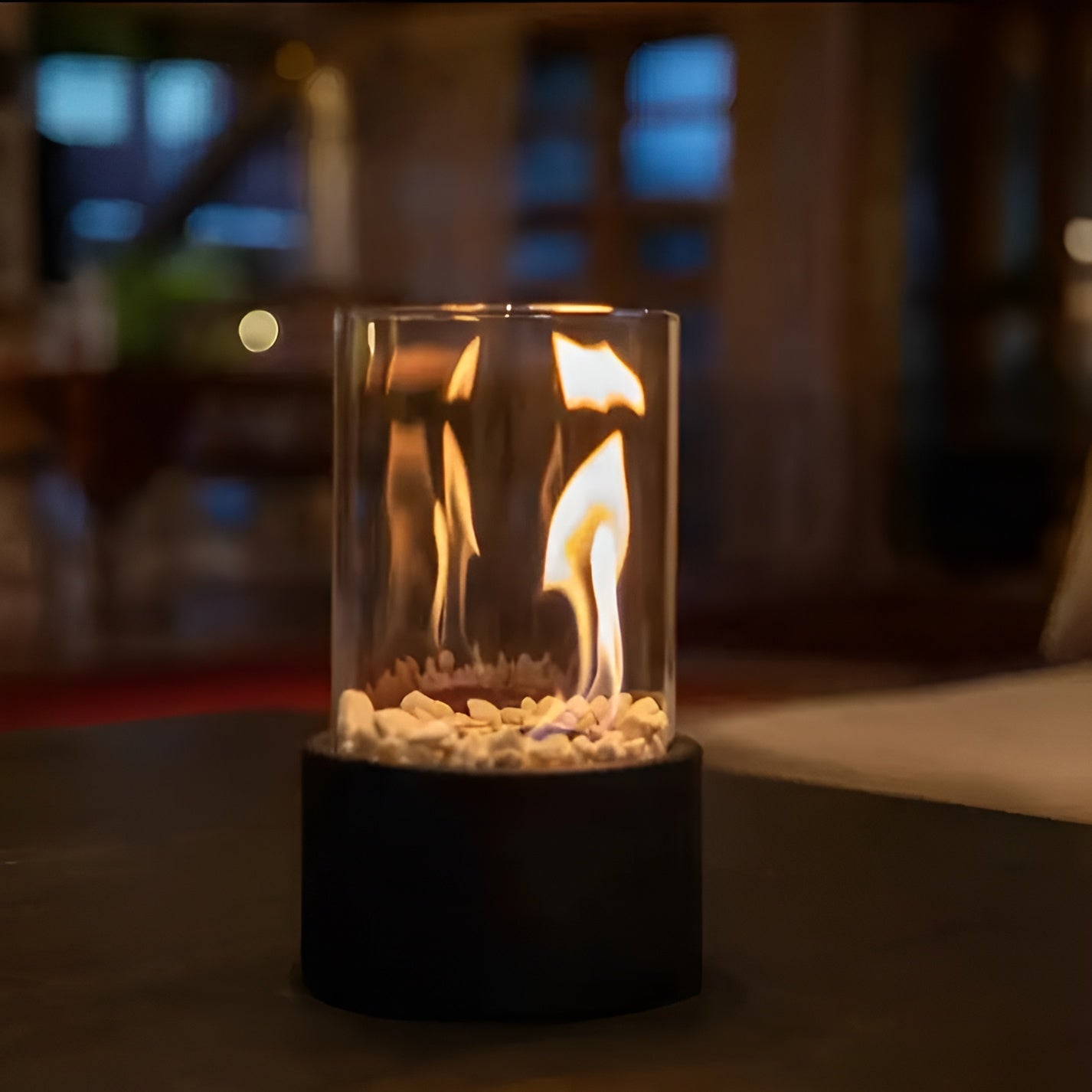 SleekFlame - Elegant black metal-based table fireplace