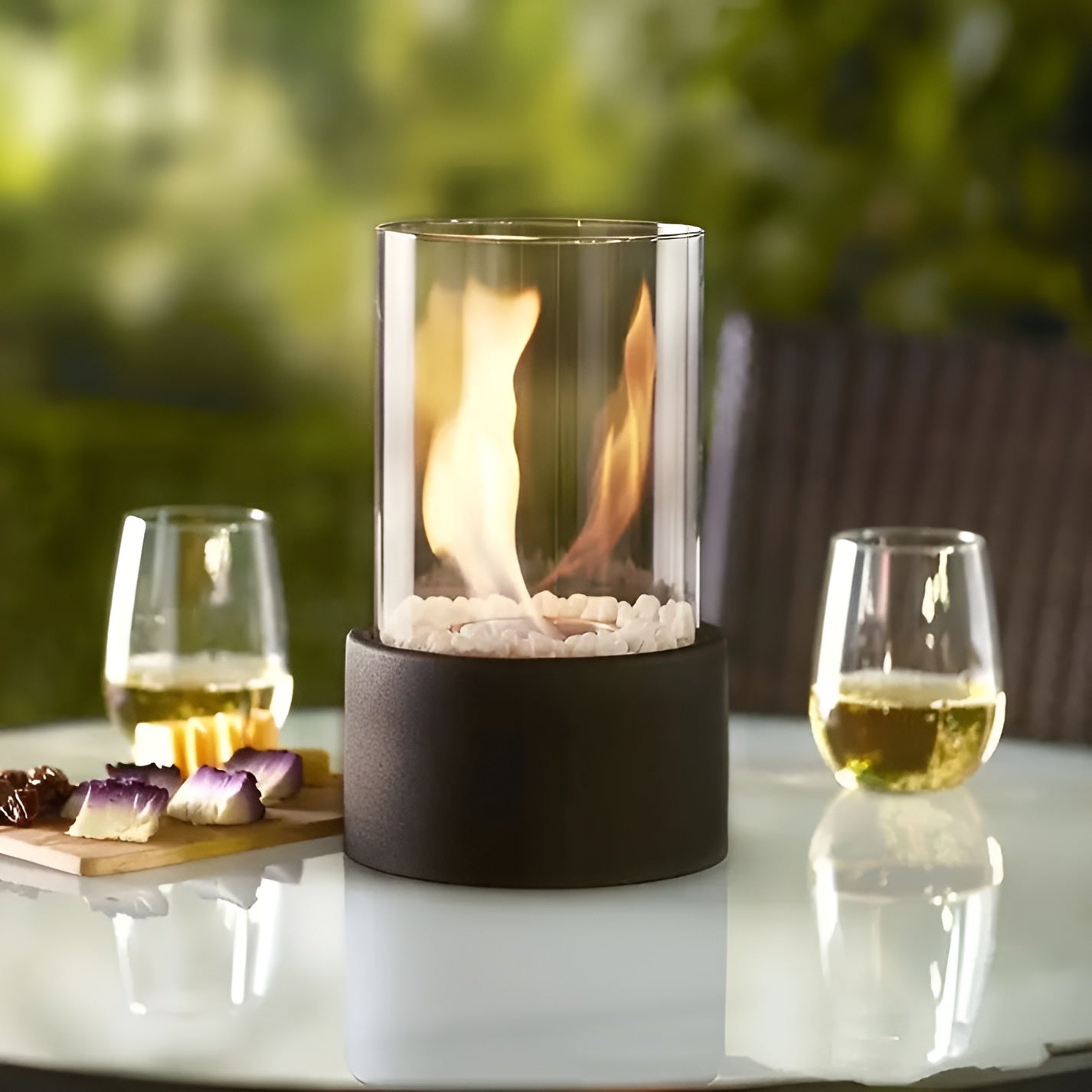 SleekFlame - Elegant black metal-based table fireplace