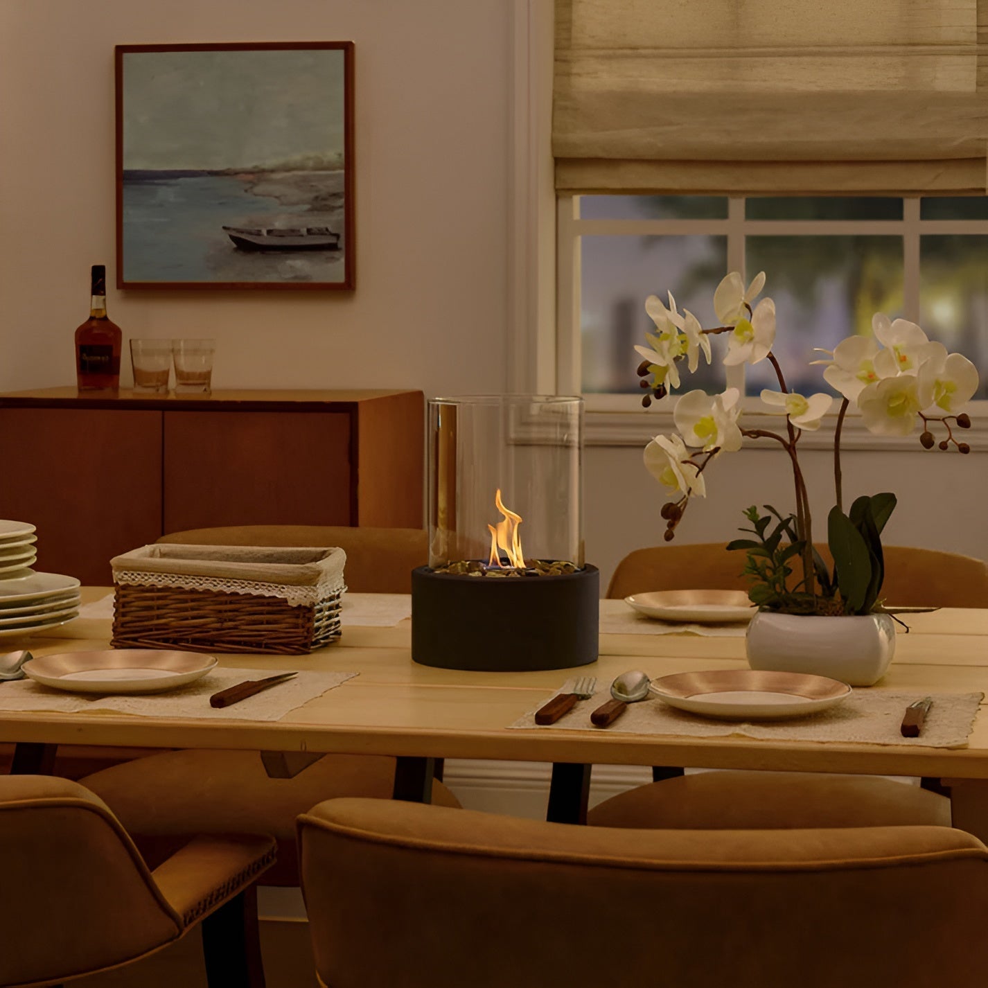 SleekFlame - Elegant black metal-based table fireplace