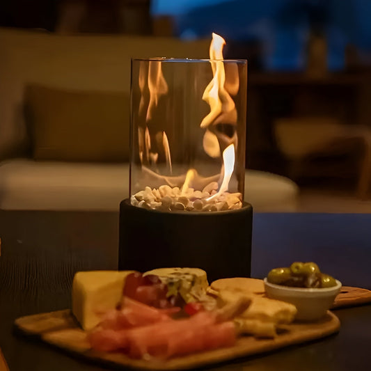 SleekFlame - Elegant black metal-based table fireplace