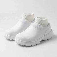 Slip-on-træsko med strikket manchet ved anklen
