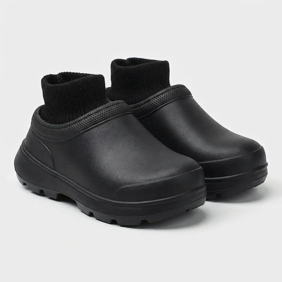 Slip-on-træsko med strikket manchet ved anklen