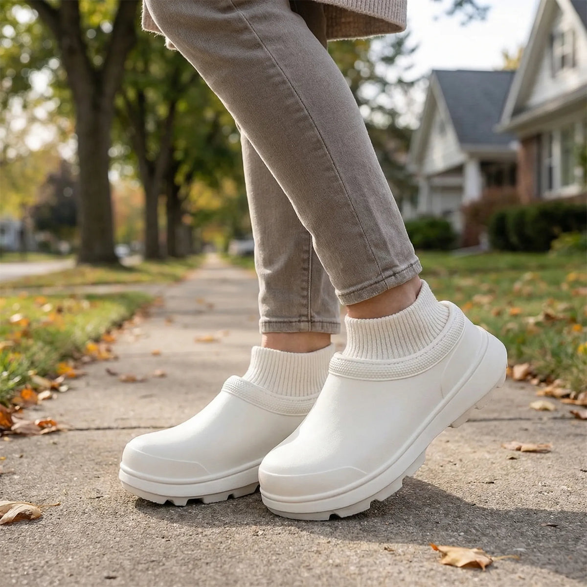 Slip-on-træsko med strikket manchet ved anklen