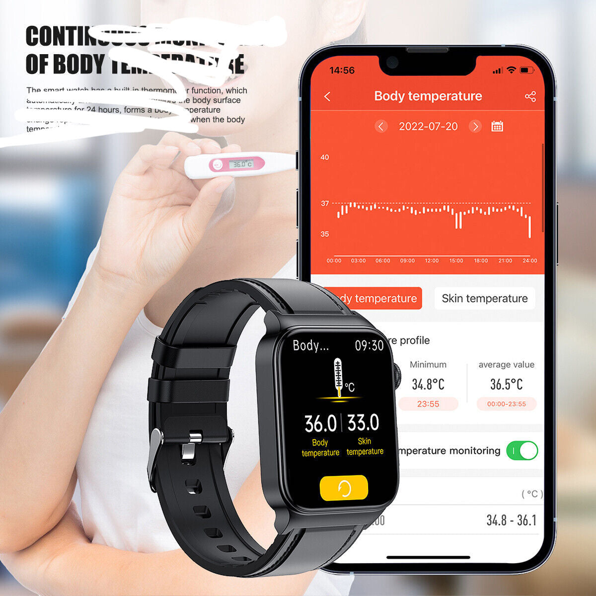 Smartwatch Blood Glucose Monitor ECG Heart Rate Fitness Tracker