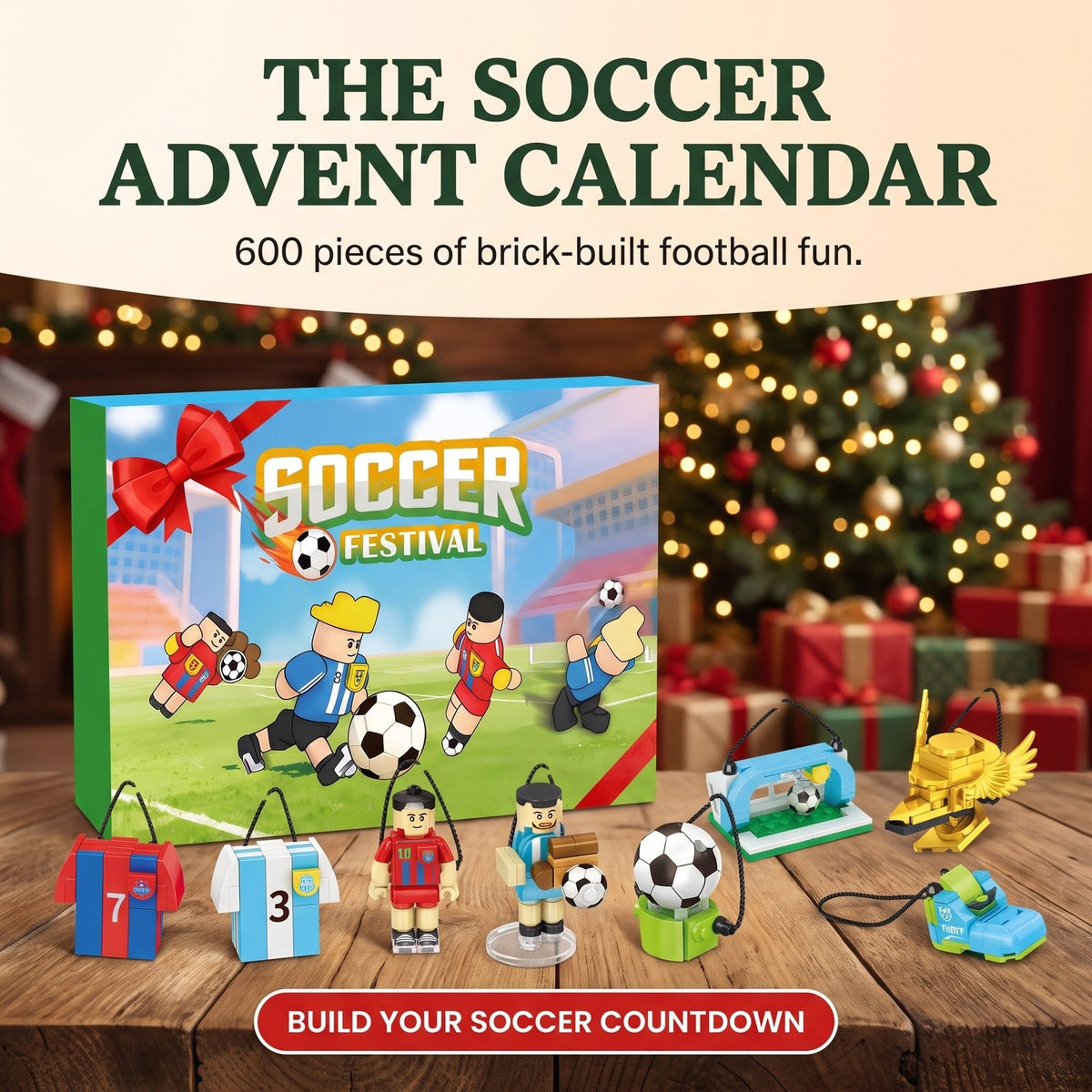 Football Advent Calendar, 600 Brick Pieces with Hanging Cords