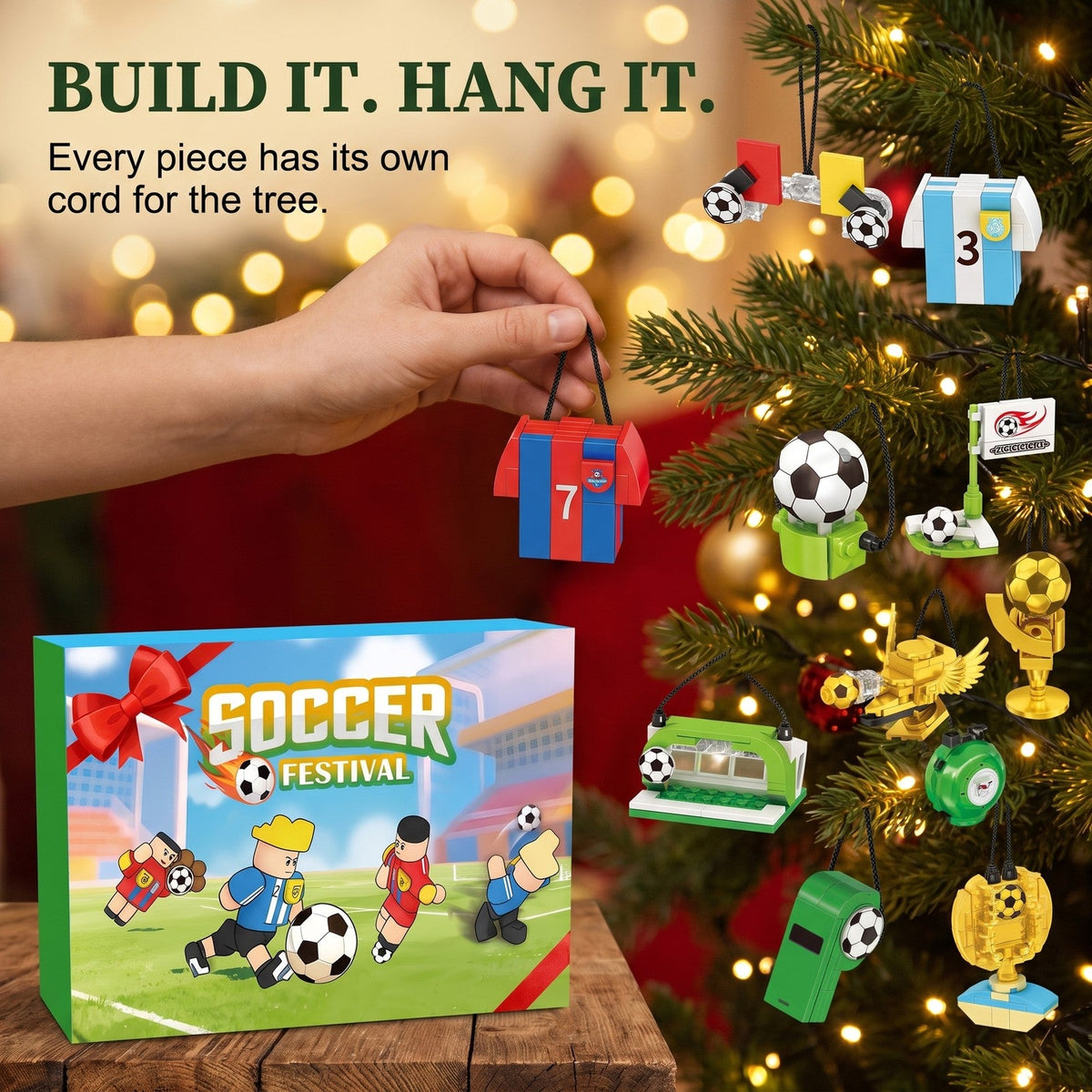 Football Advent Calendar, 600 Brick Pieces with Hanging Cords
