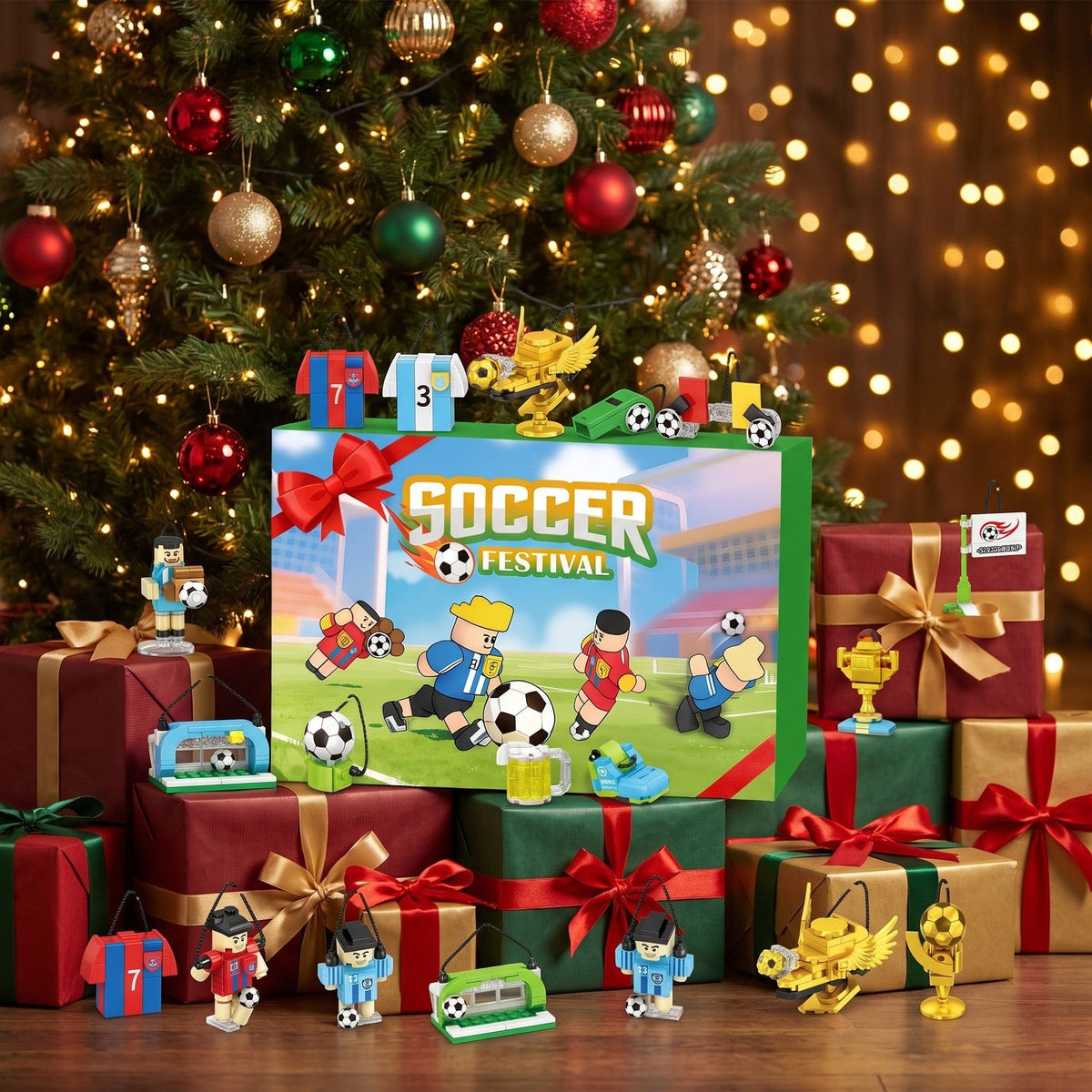 Football Advent Calendar, 600 Brick Pieces with Hanging Cords