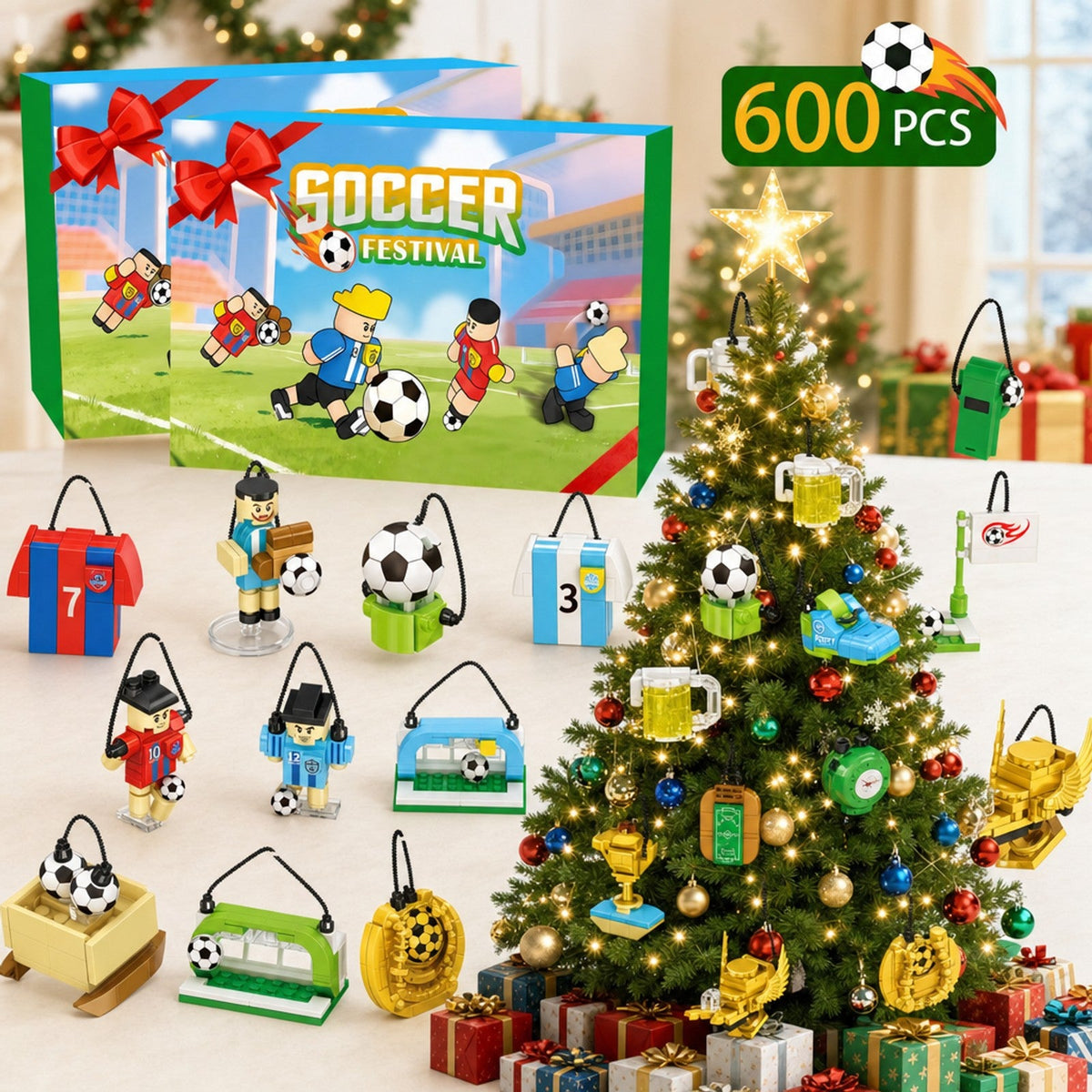 Football Advent Calendar, 600 Brick Pieces with Hanging Cords